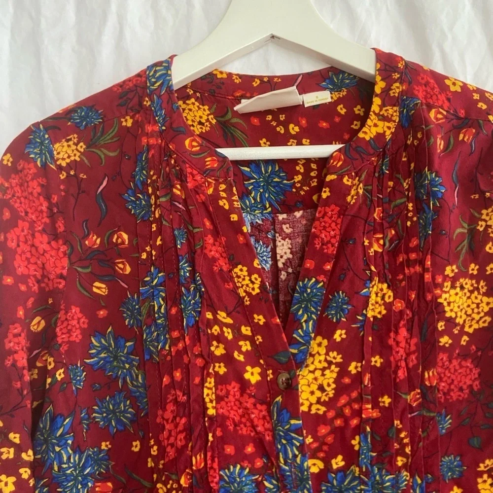 Anthropologie Maeve Floral Pintuck Boho Blouse Size Small - Picture 10 of 15
